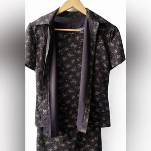 Harold’s Brown & Gold Floral Set | Vintage Elegant Two Piece Dress Set Sz 2